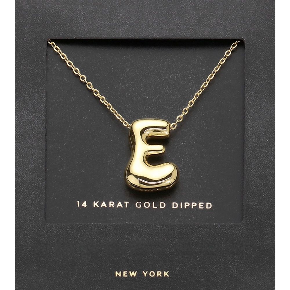 Gold "E" Bubble Monogram Pendant Chain Necklace Initial Charm 3D Casual